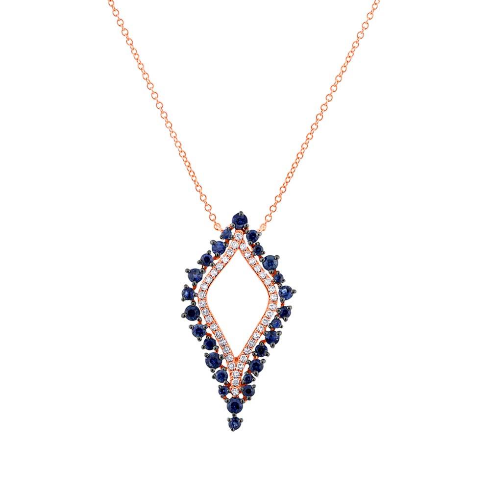 Diamond & 0.86ct Blue Sapphire 14k Rose Gold Necklace - 0.19ct