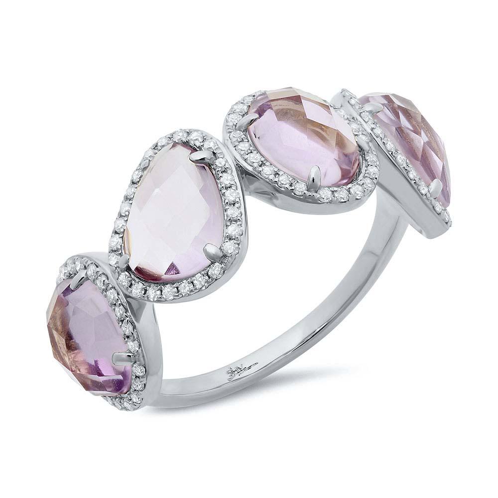 Diamond & 3.47ct Amethyst 14k White Gold Ring Size 6 - 0.27ct