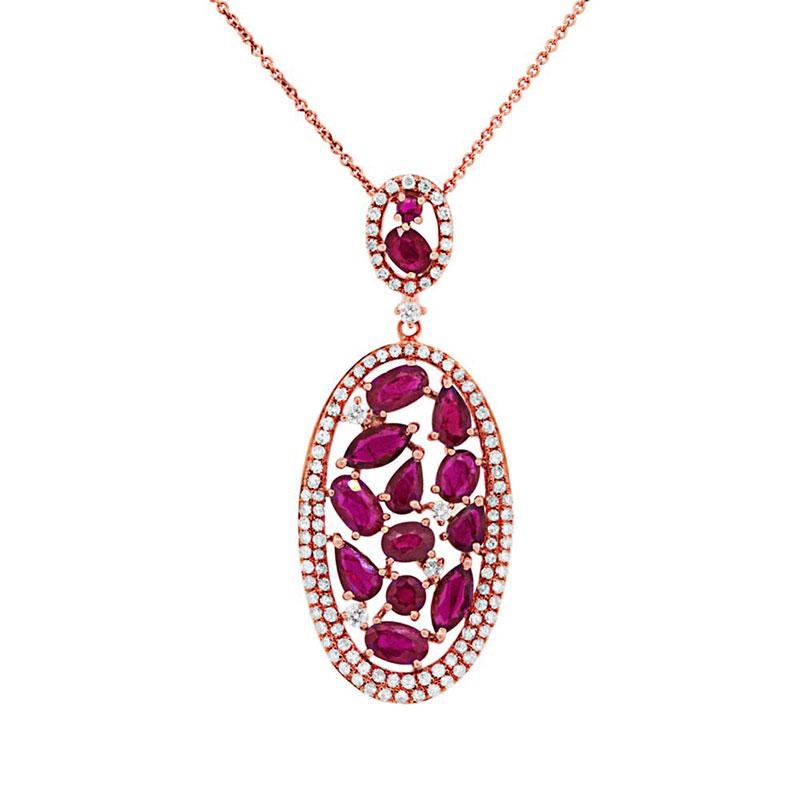 Diamond & 2.88ct Ruby 14k Rose Gold Pendant - 0.60ct