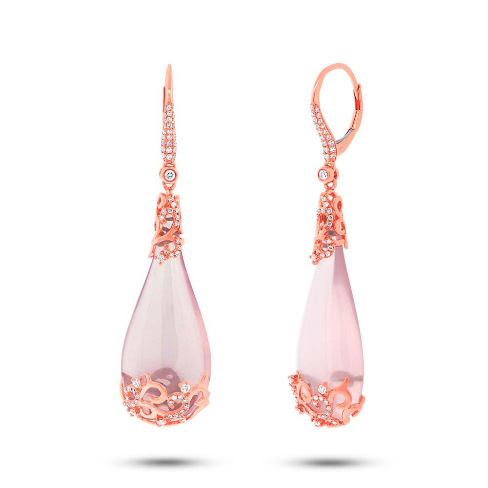 Diamond & 44.55ct Rose Quartz 14k Rose Gold Earring - 0.67ct
