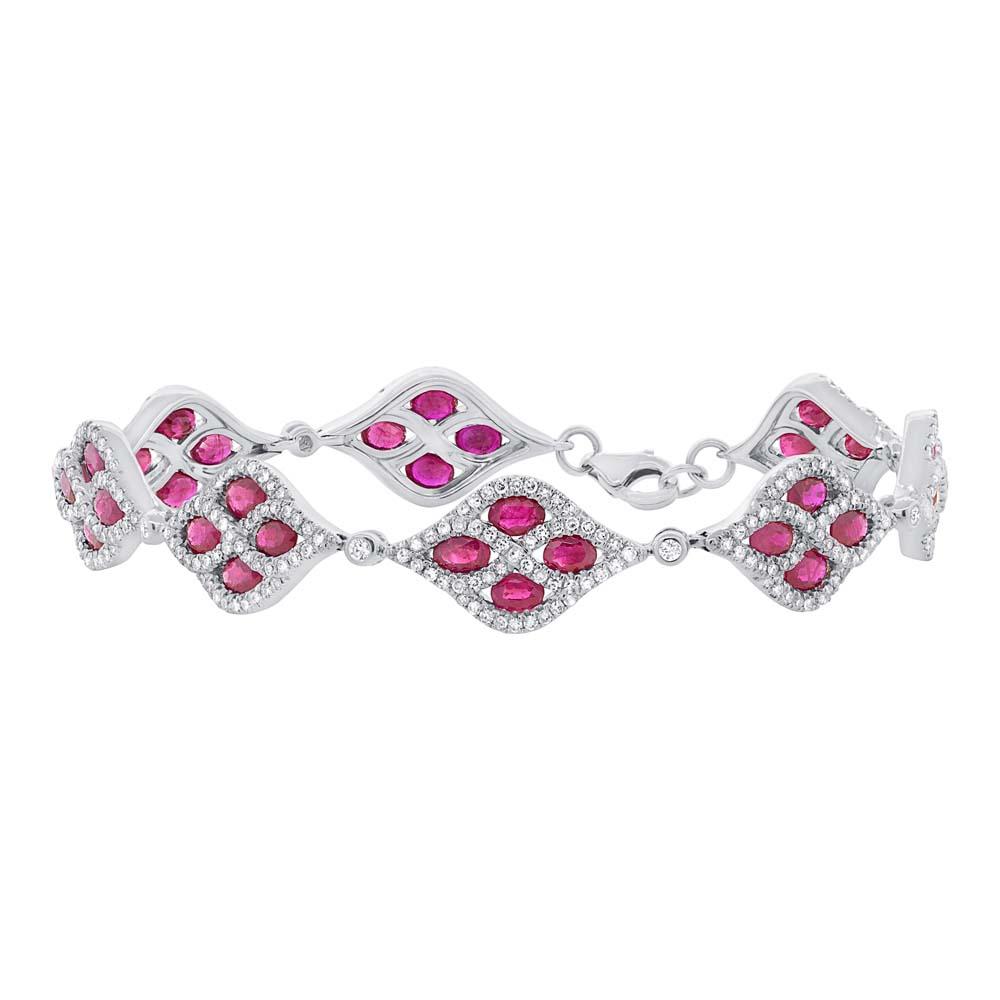 Diamond & 6.70ct Ruby 14k White Gold Bracelet - 2.08ct