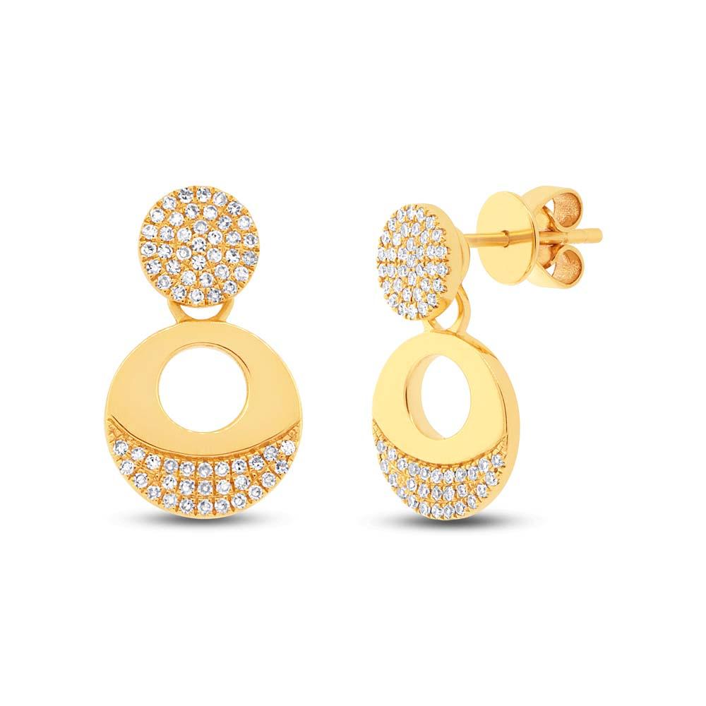 14k Yellow Gold Diamond Pave Circle Jacket Earring