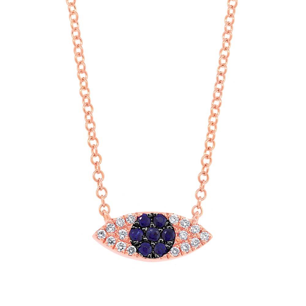 Diamond & 0.11ct Blue Sapphire 14k Rose Gold Eye Necklace