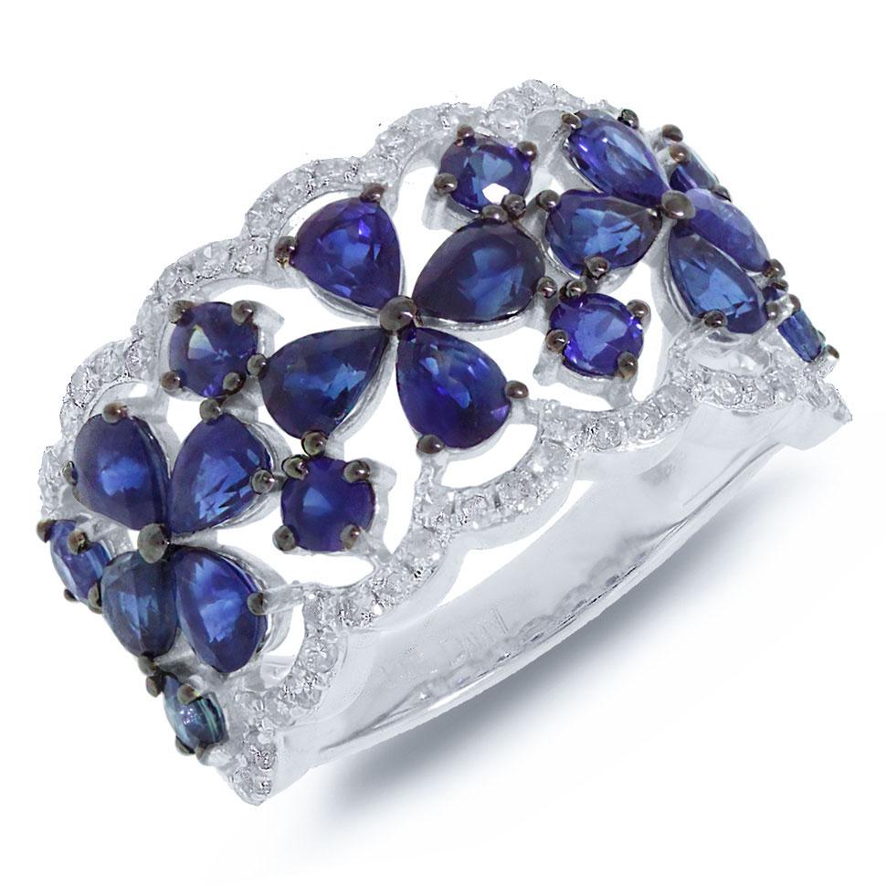 Diamond & 3.46ct Blue Sapphire 14k White Gold Ring Size 6 - 0.36ct