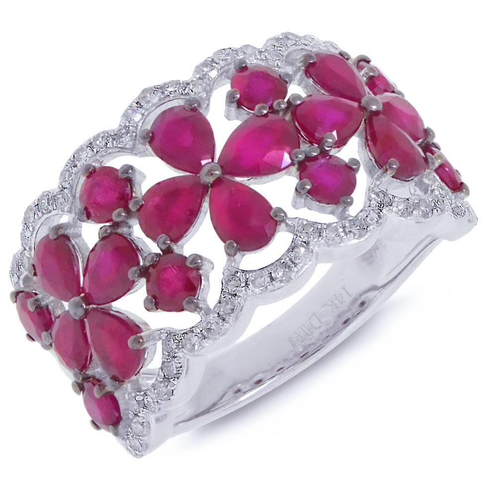 Diamond & 3.48ct Ruby 14k White Gold Ring Size 6 - 0.36ct