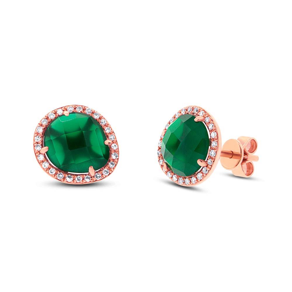 Diamond & 2.65ct Green Agate 14k Rose Gold Earring - 0.15ct
