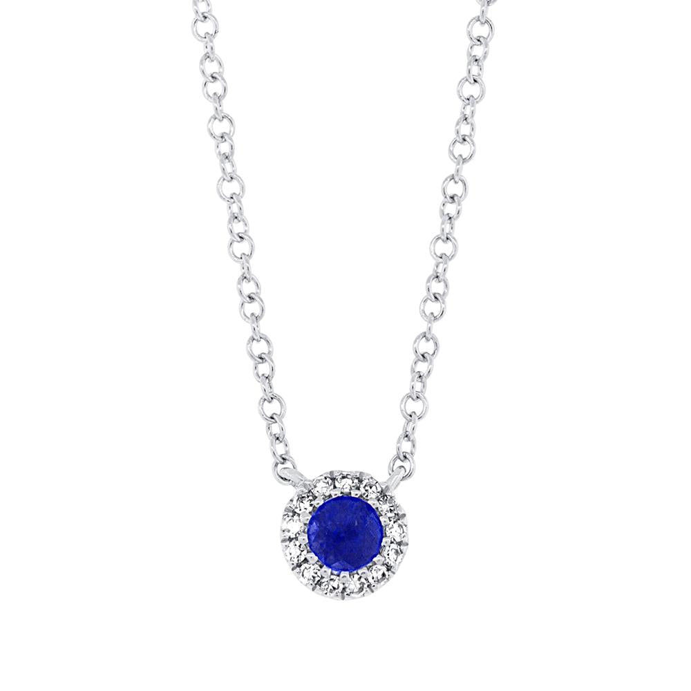Diamond & 0.14ct Blue Sapphire 14k White Gold Diamond Pendant