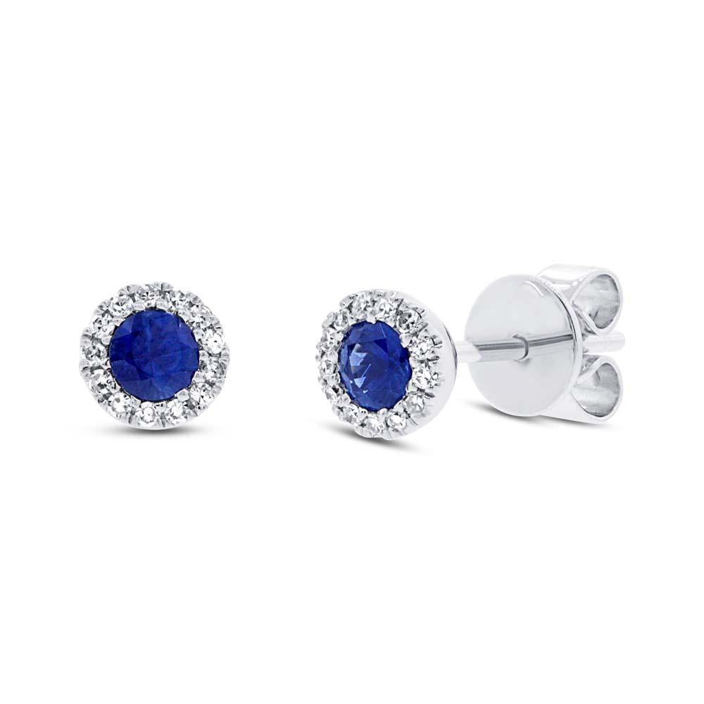 Diamond & 0.28ct Blue Sapphire 14k White Gold Stud Earring