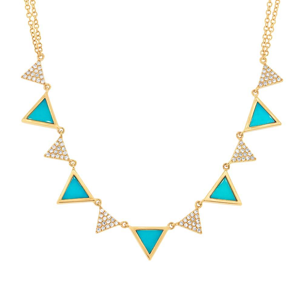 Diamond & 0.88ct Composite Turquoise 14k Yellow Gold Triangle Necklace