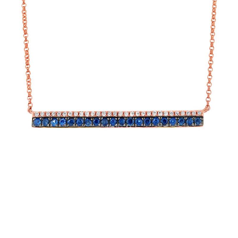 Diamond & 0.31ct Blue Sapphire 14k Rose Gold Bar Necklace