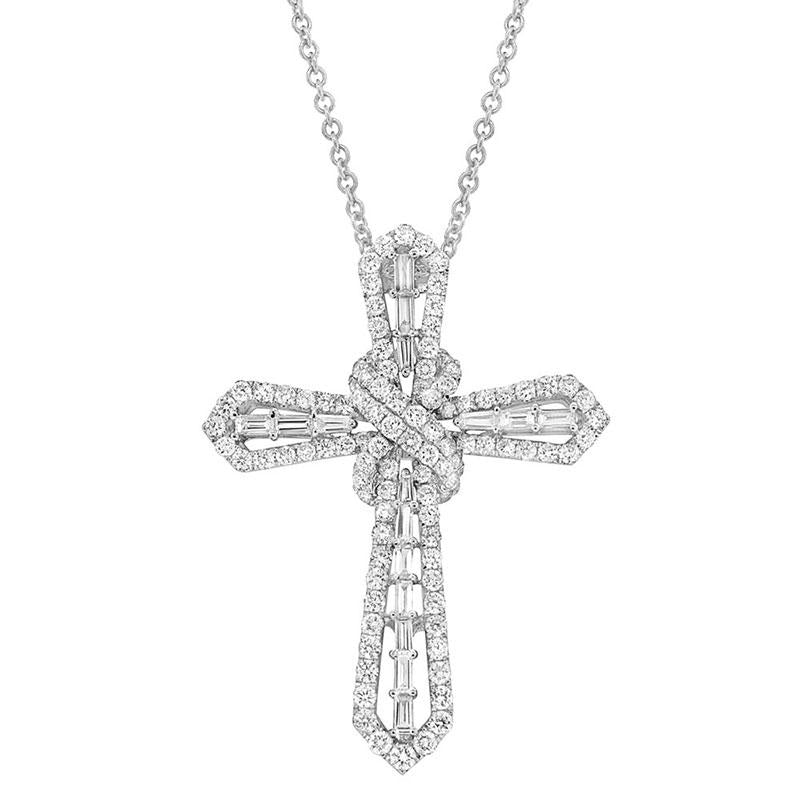 18k White Gold Diamond Cross Pendant - 2.05ct