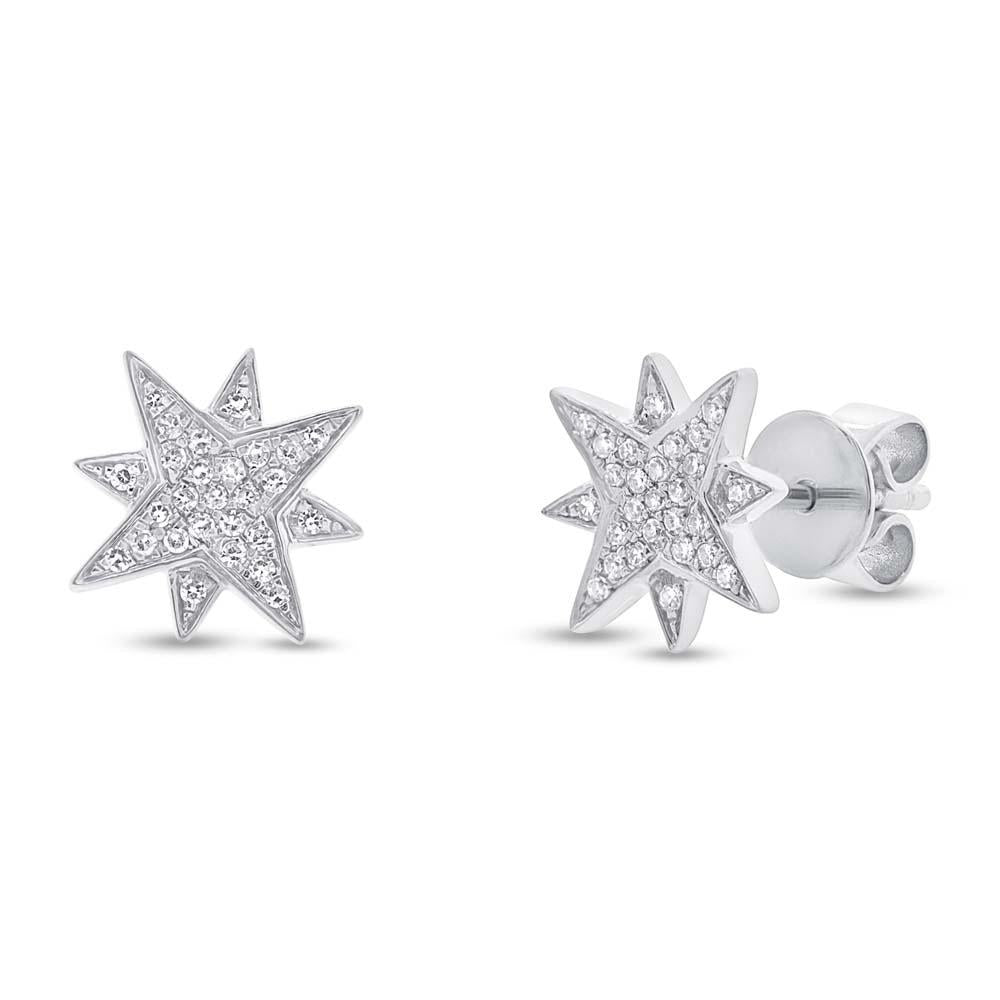 14k White Gold Diamond Star Earring - 0.11ct