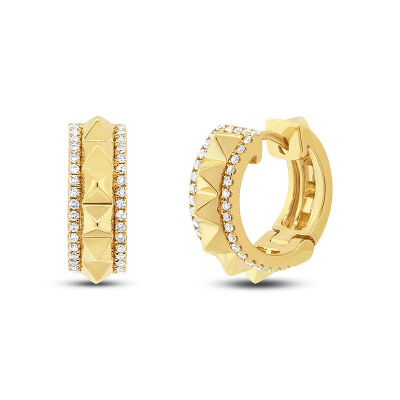 14k Yellow Gold Diamond Huggie Earring