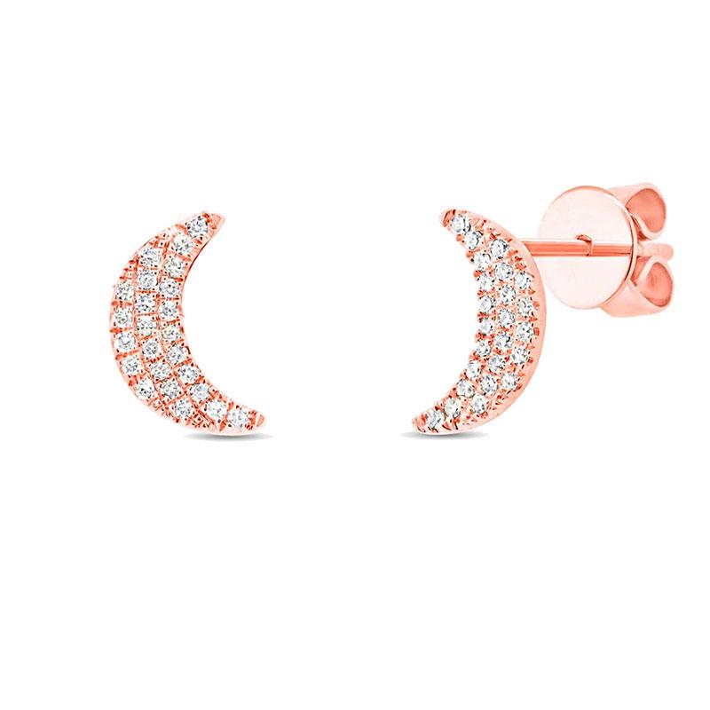 14k Rose Gold Crescent Moon Stud Earring - 0.11ct
