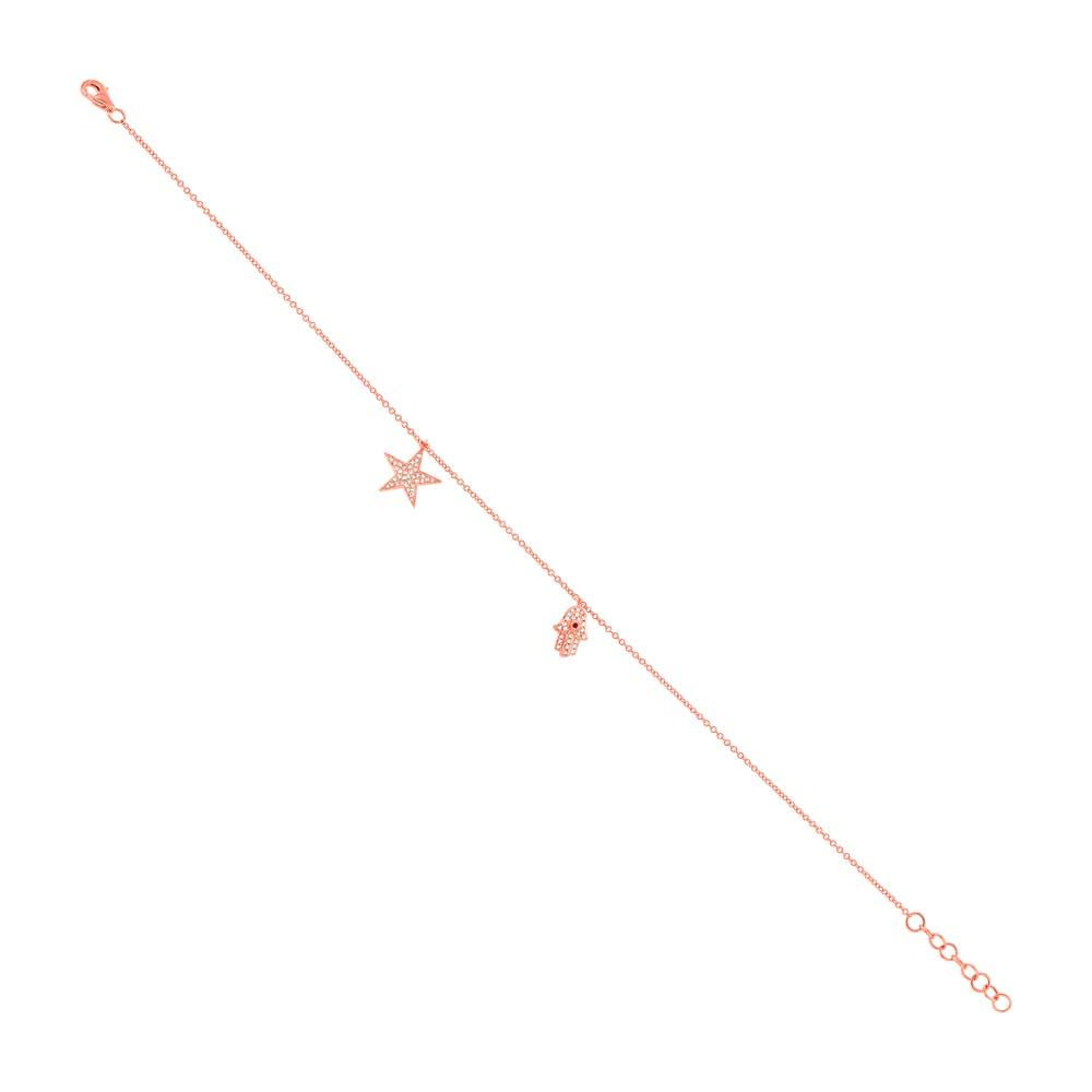 Diamond & 0.01ct Ruby 14k Ruby Gold Hamsa & Star Anklet