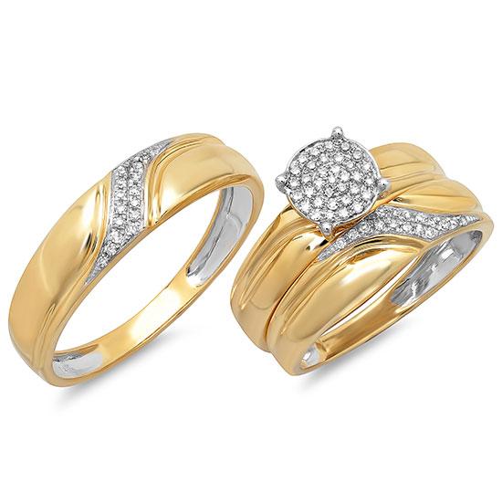 14k Yellow Gold Diamond Trio Set Pave Size 9.5 - 0.24ct