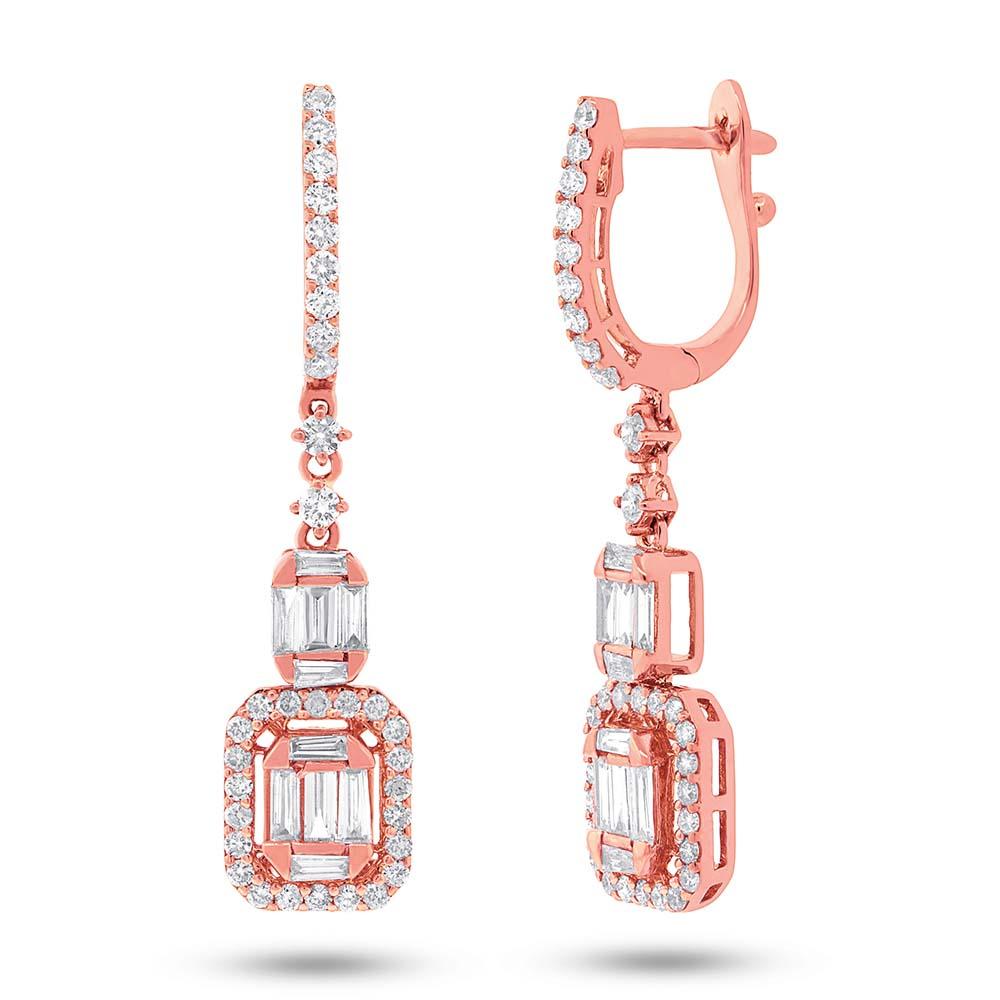 18k Rose Gold Diamond Baguette Earring - 1.27ct