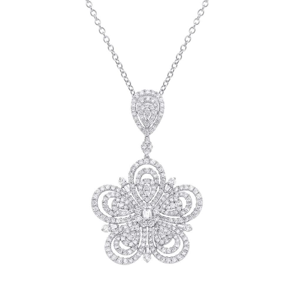 18k White Gold Diamond Flower Pendant - 5.46ct