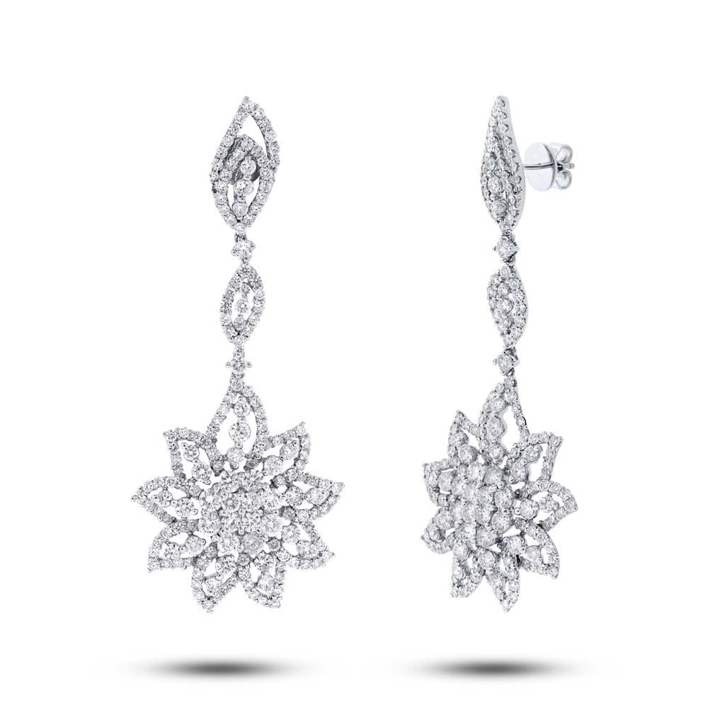 18k White Gold Diamond Flower Earring - 9.07ct