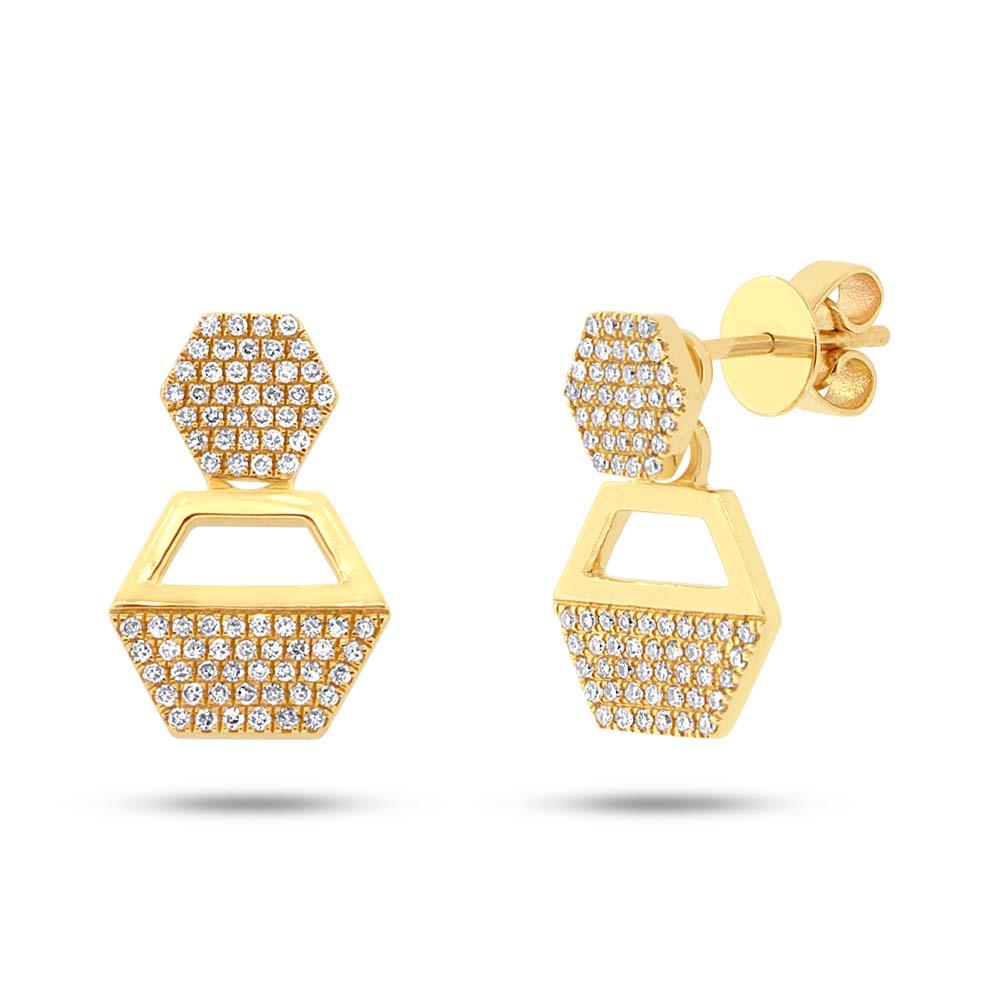 14k Yellow Gold Diamond Hexagon Earring Jacket with Studs