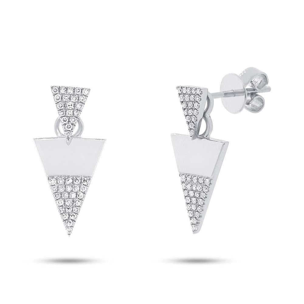 14k White Gold Diamond Triangle Earring Jacket with Studs