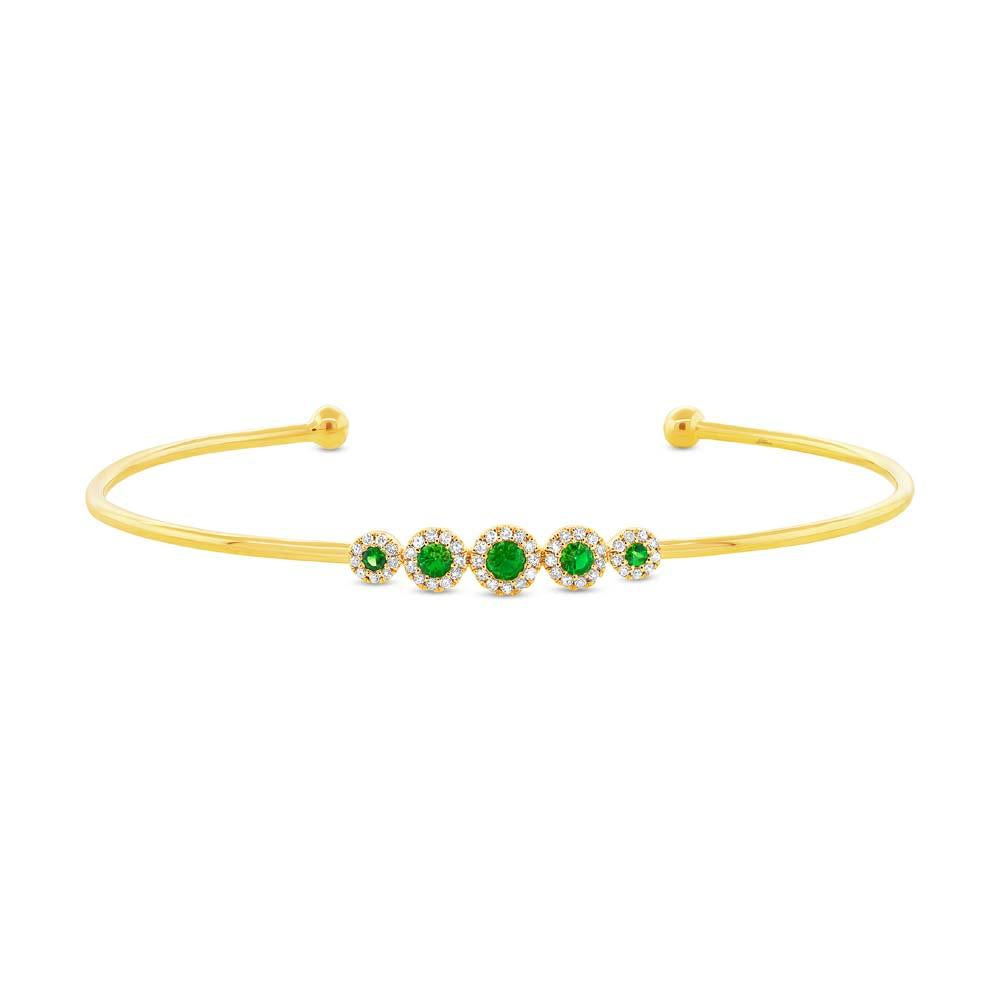 Diamond & 0.29ct Green Garnet 14k Yellow Gold Bangle - 0.14ct