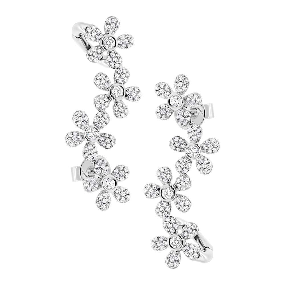 14k White Gold Flower Diamond Ear Crawler Earring