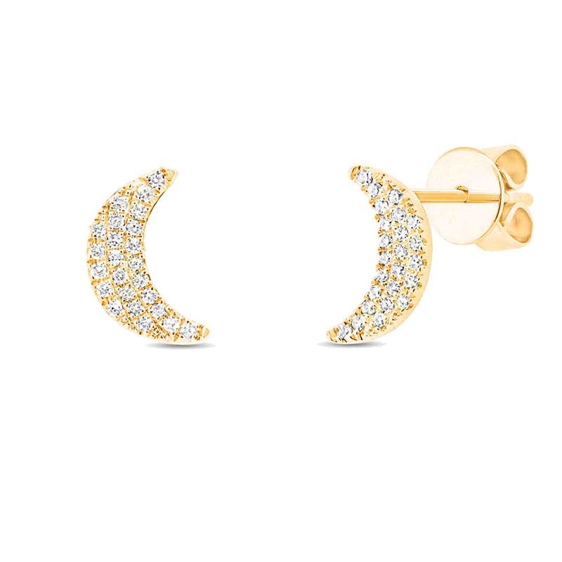 14k Yellow Gold Crescent Moon Stud Earring - 0.11ct