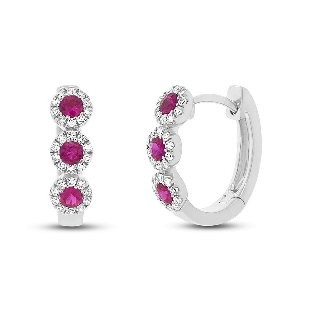 Diamond & 0.29ct Ruby 14k White Gold Huggie Earring