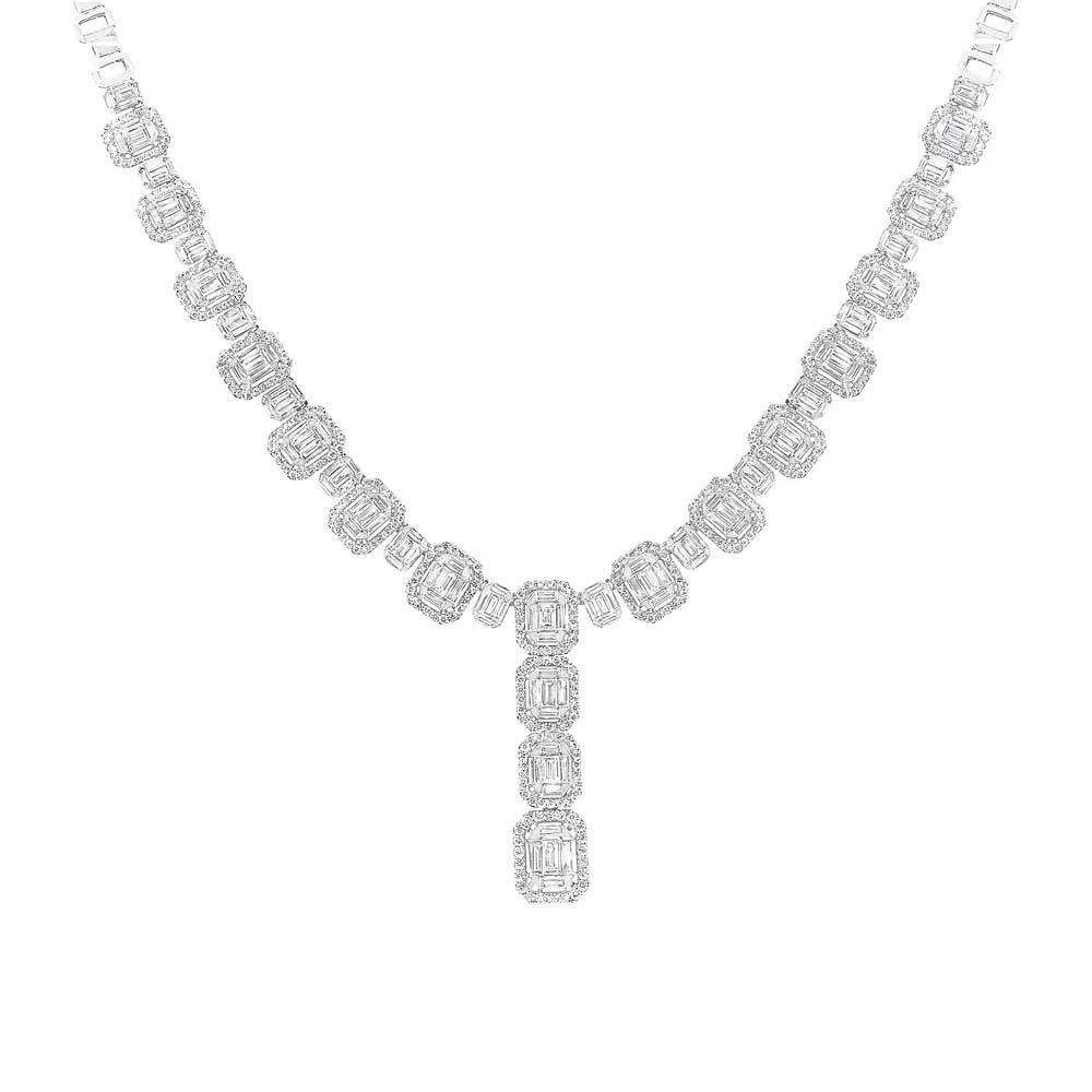 18k White Gold Diamond Baguette Necklace - 8.18ct V0076