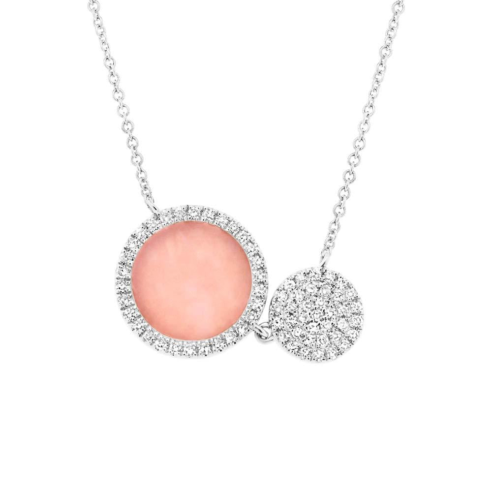 Diamond & 0.61ct Pink Opal 14k White Gold Circle Necklace - 0.15ct