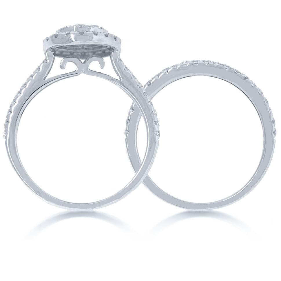 14k White Gold Diamond Wedding Set Pave - 0.90ct