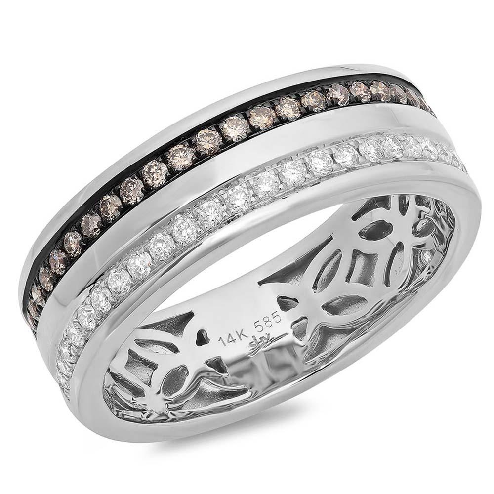14k White Gold White & Champagne Diamond Men's Band - 0.86ct
