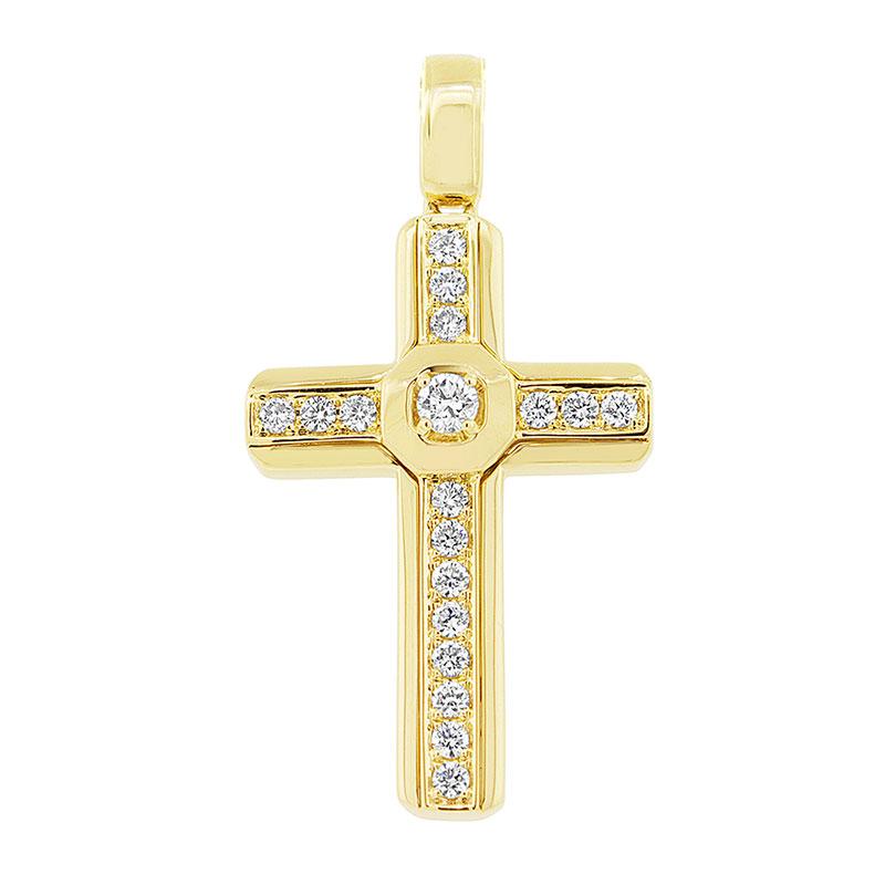 14k Yellow Gold Diamond Cross Pendant - 0.50ct