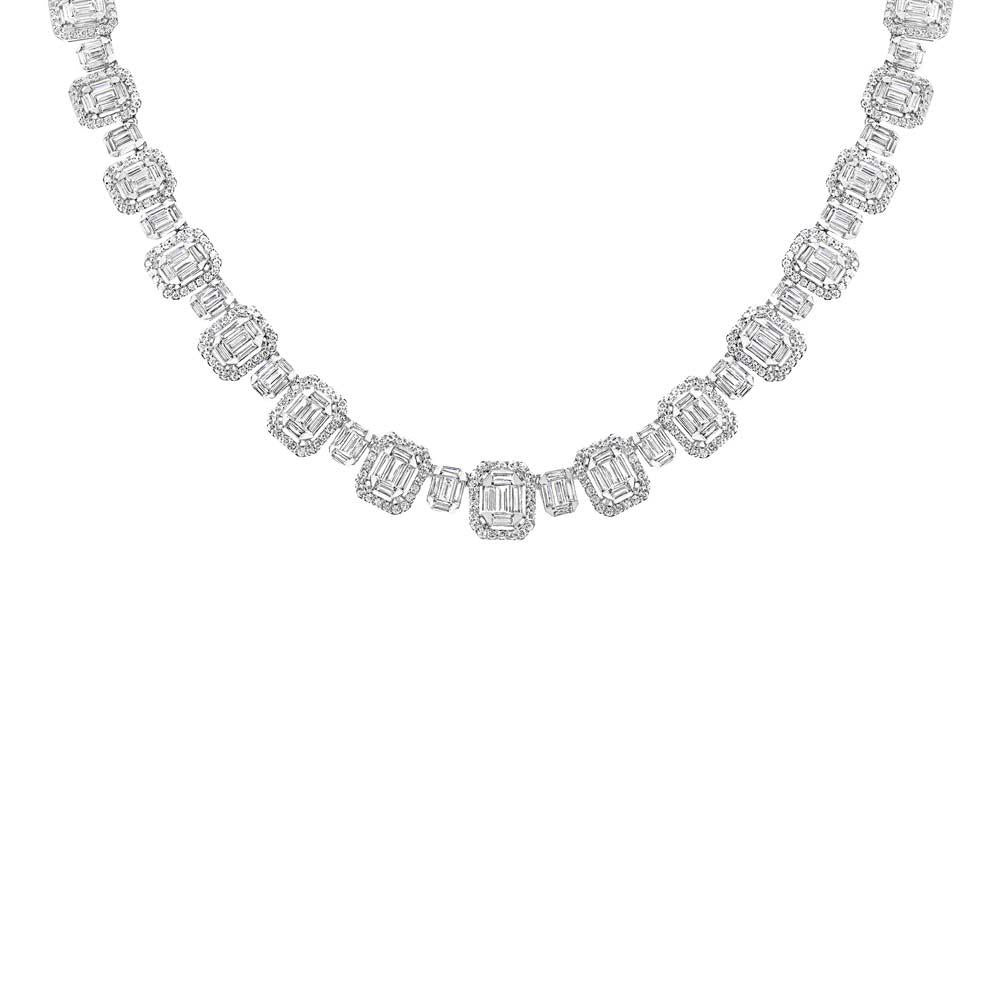 18k White Gold Diamond Baguette Necklace - 11.57ct V0074