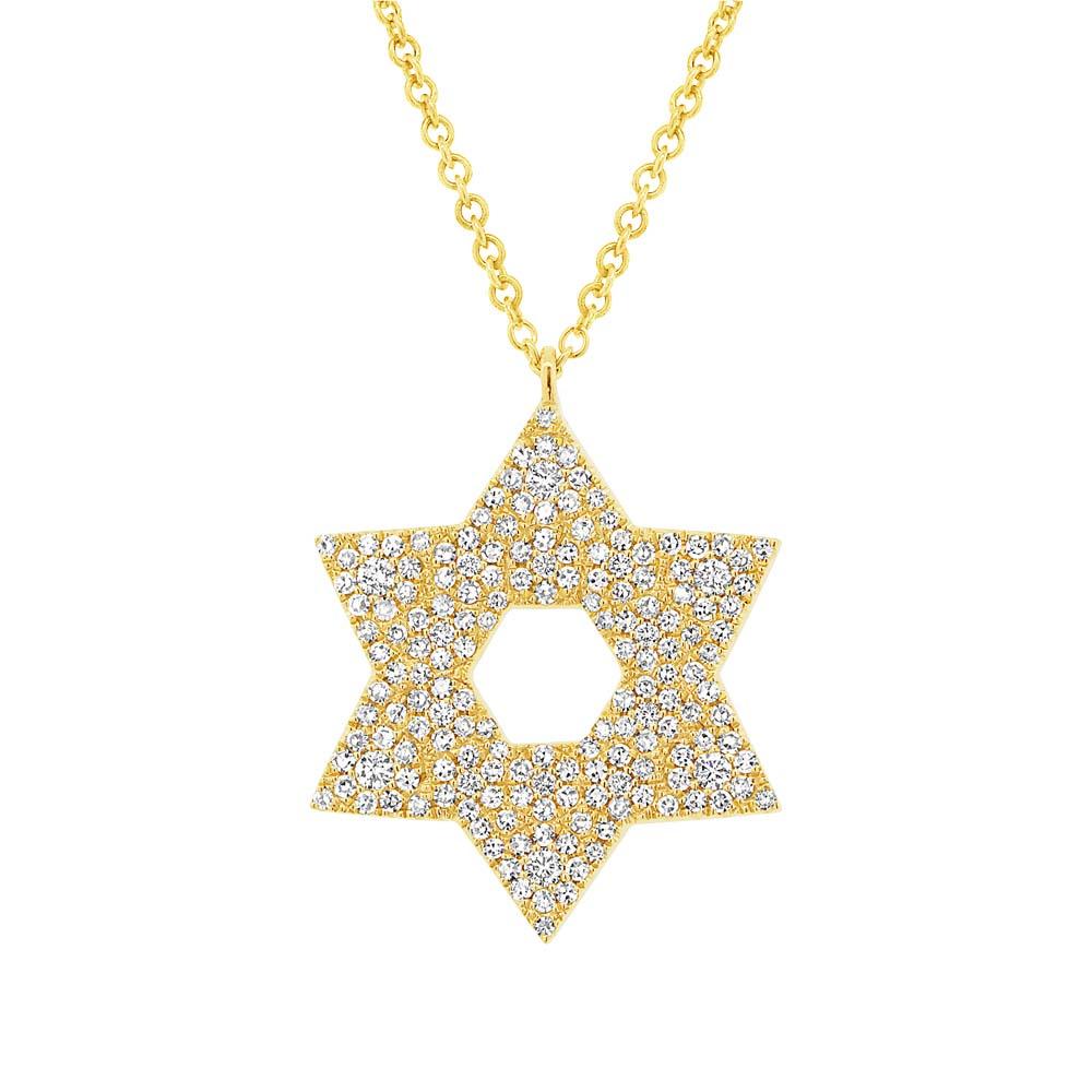 14k Yellow Gold Diamond Pave Star of David Necklace - 0.55ct