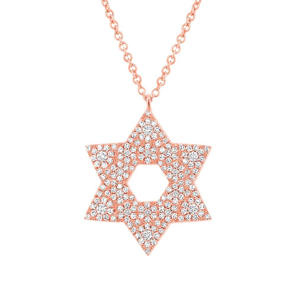 14k Unique Rose Gold Diamond Pave Star of David Necklace - 0.55ct V0187