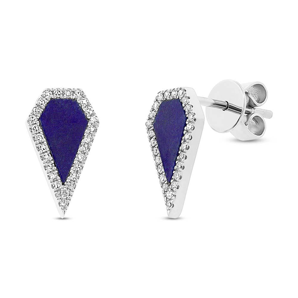 Diamond & 0.63ct Lapis 14k White Gold Earring - 0.12ct