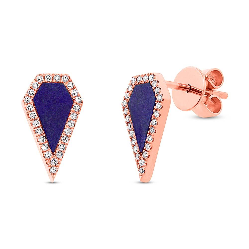 Diamond & 0.63ct Lapis 14k Rose Gold Earring - 0.12ct