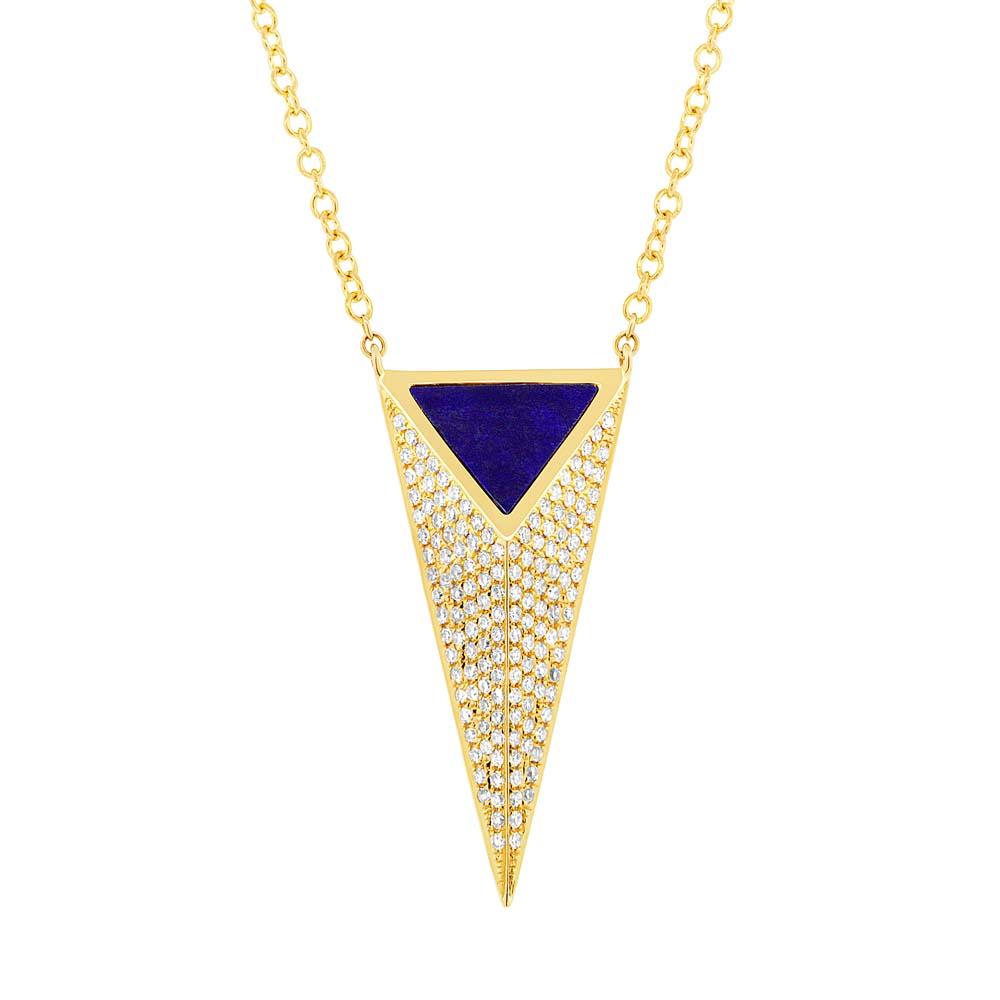 Diamond & 0.35ct Lapis 14k Yellow Gold Pyramid Necklace - 0.31ct