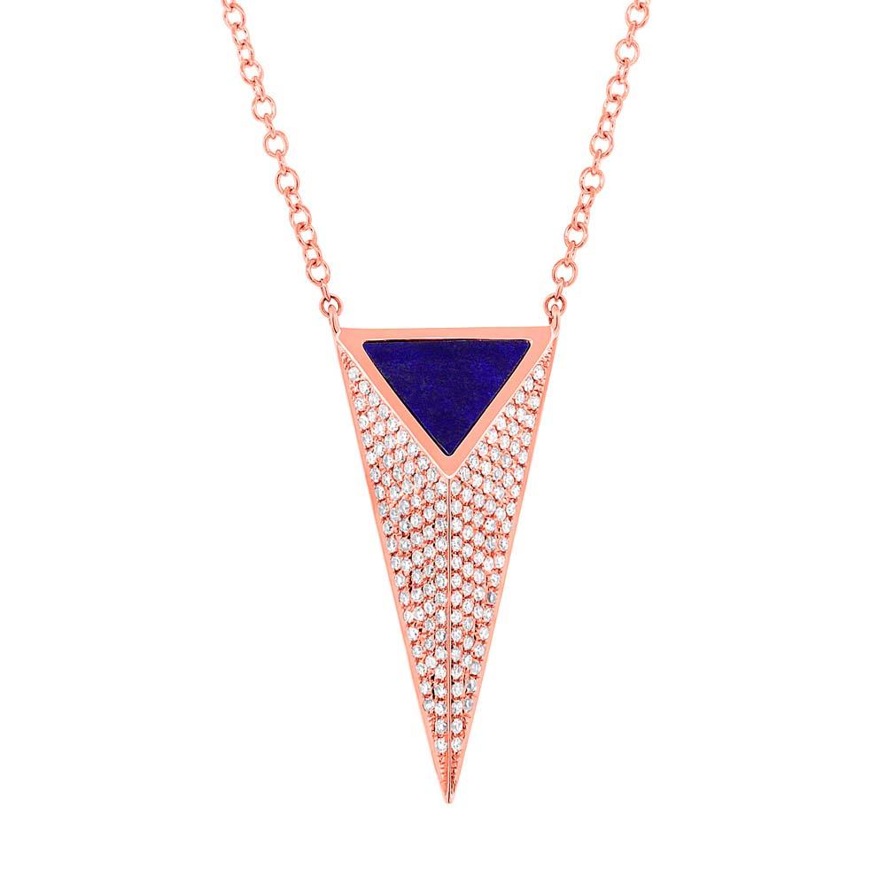 Diamond & 0.35ct Lapis 14k Rose Gold Pyramid Necklace - 0.31ct