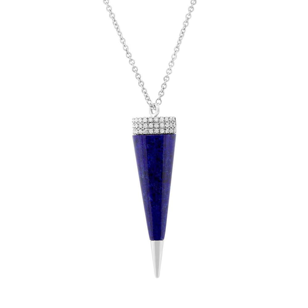 Diamond & 6.39ct Lapis 14k White Gold Pyramid Necklace - 0.13ct