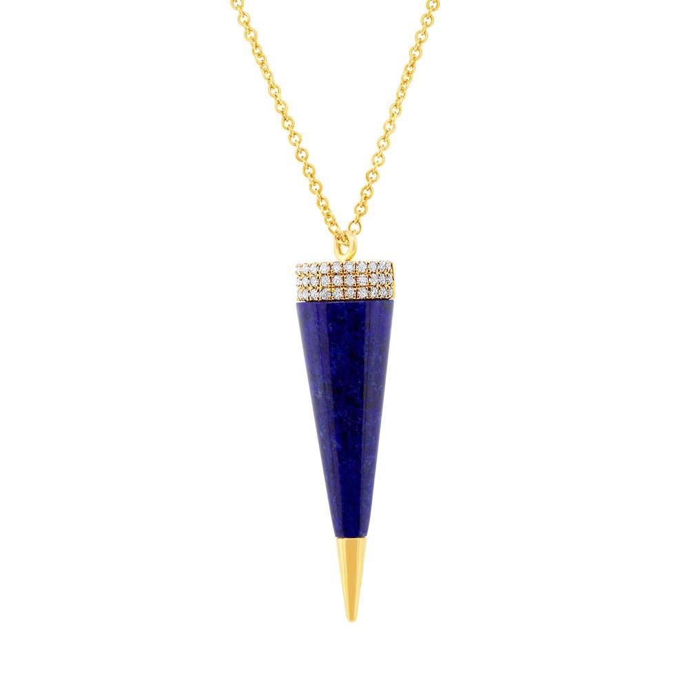 Diamond & 6.39ct Lapis 14k Yellow Gold Pyramid Necklace - 0.13ct