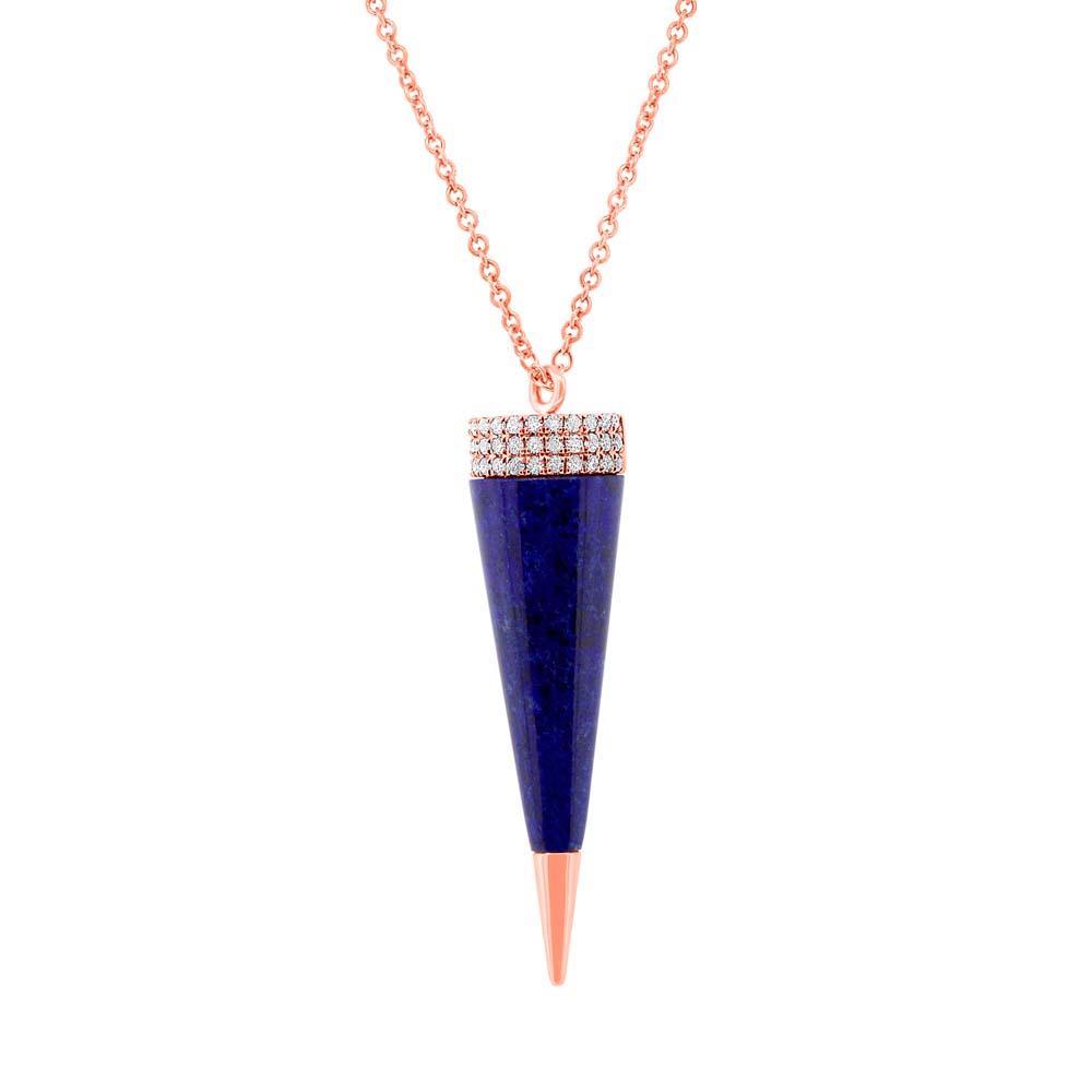 Diamond & 6.39ct Lapis 14k Rose Gold Pyramid Necklace - 0.13ct