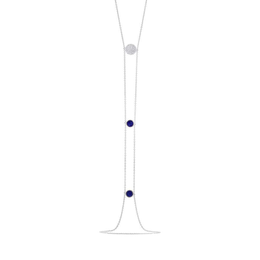 Diamond & 0.53ct Lapis 14k White Gold Circle Lariat Necklace - 0.15ct