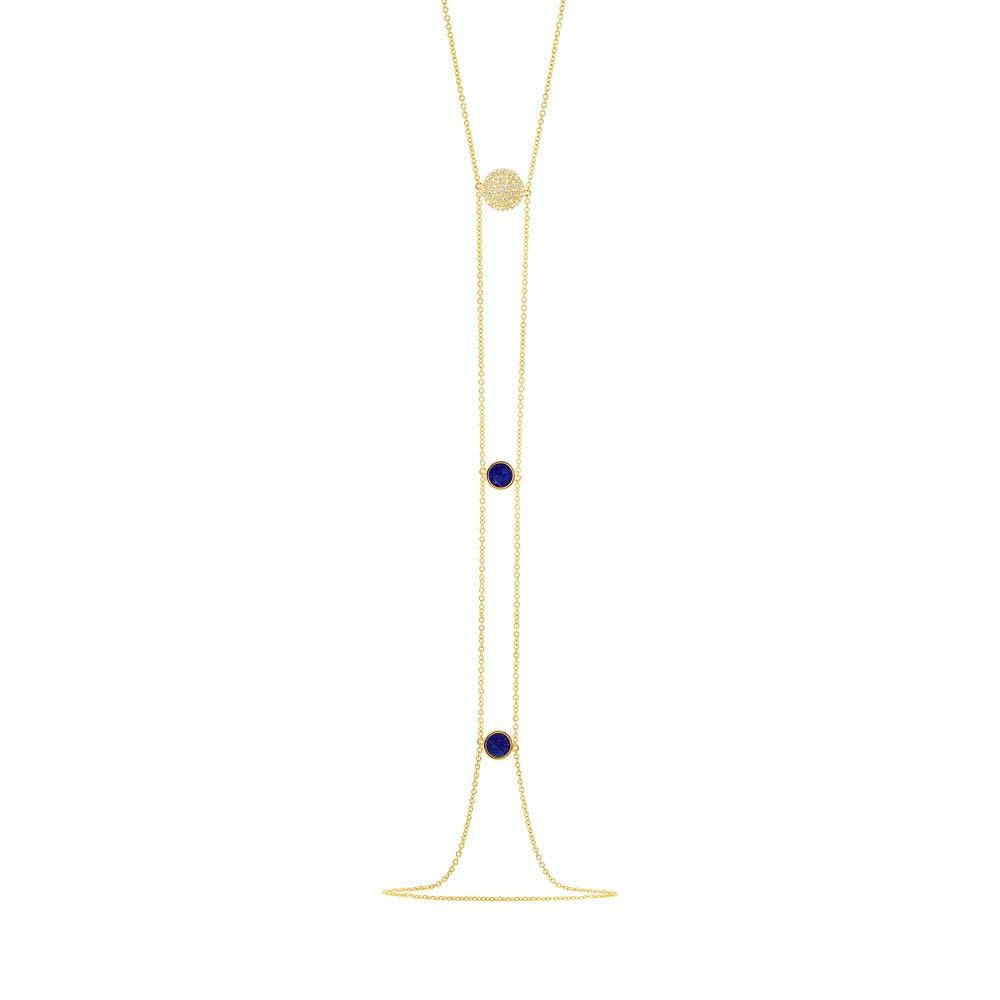 Diamond & 0.53ct Lapis 14k Yellow Gold Circle Lariat Necklace - 0.15ct