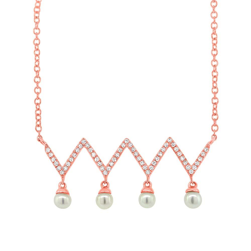 Diamond & 0.17ct Fresh Water Pearl 14k Rose Gold Necklace - 0.17ct