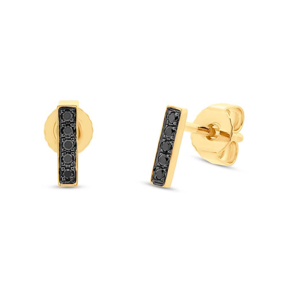 14k Yellow Gold Black Diamond Bar Earring
