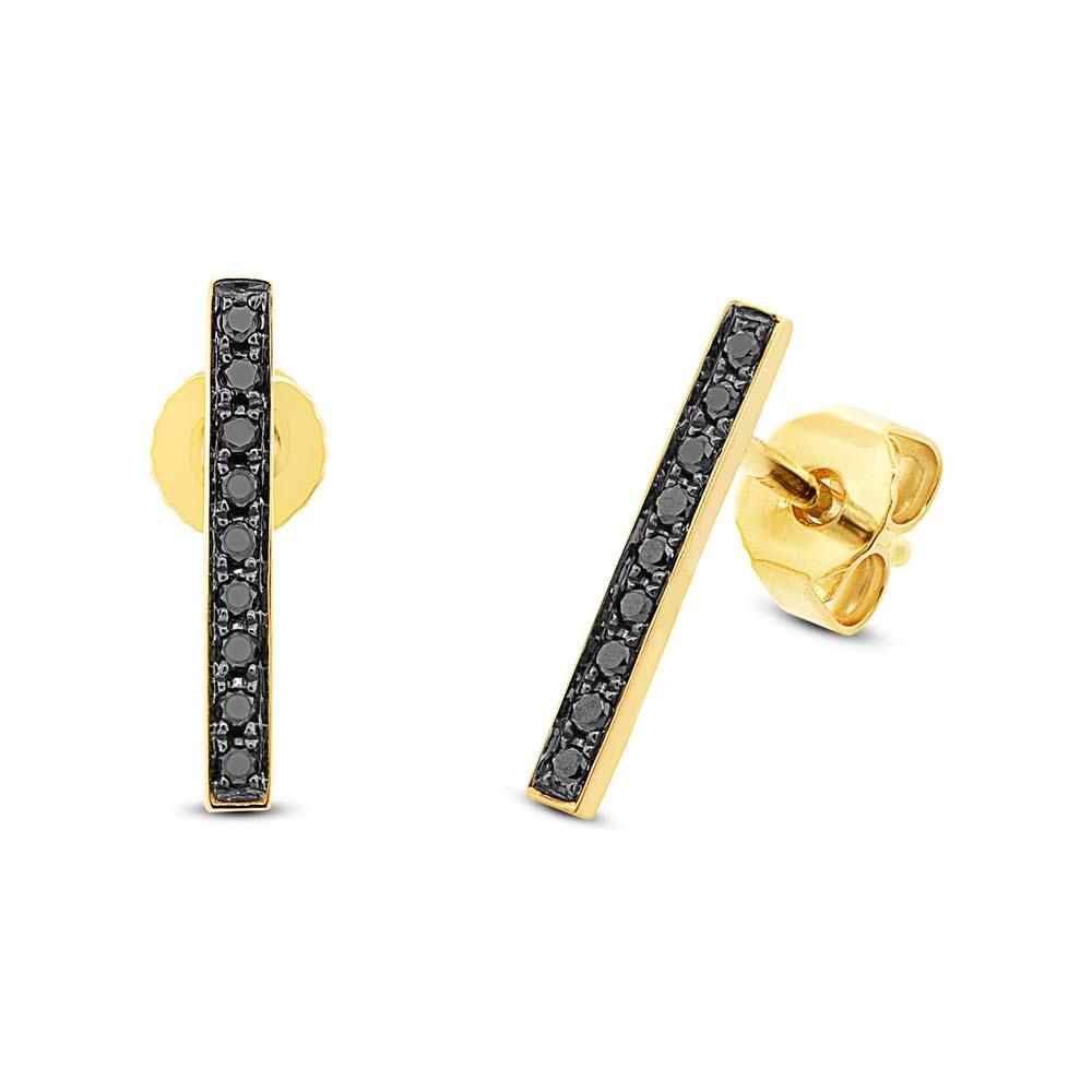 14k Yellow Gold Black Diamond Bar Earring
