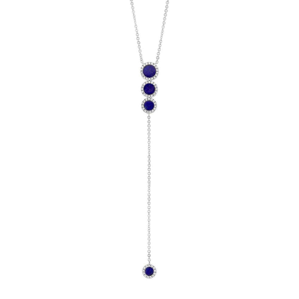 Diamond & 0.83ct Lapis 14k White Gold Lariat Necklace - 0.16ct